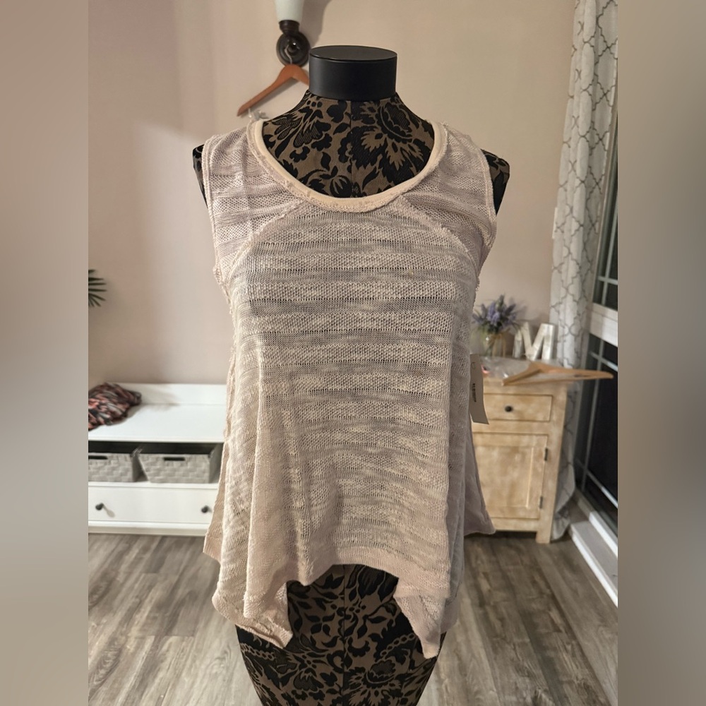 We The Free Free People Cream Open Knit Sleeveless Tank Top 72G4683T Small